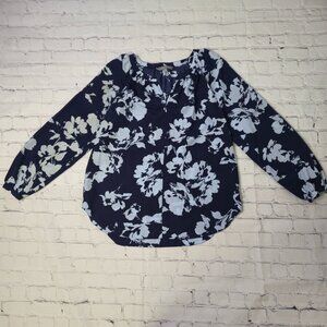 Daisy Fuentes Boat Neck Floral Shirt 3/4 Sleeves Blue/Navy Size Medium